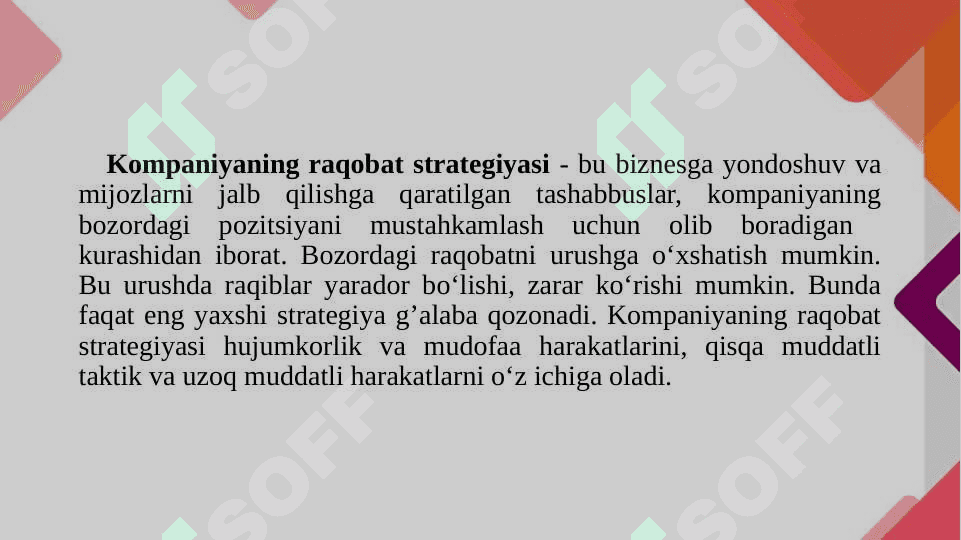 KOMPANIYANING RAQOBAT STRATEGIYASI 2