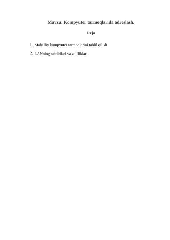 Kompyuter tarmoqlarida adreslash.
