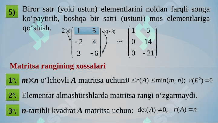 MATRITSA RANGI. TESKARI MATRITSA 6
