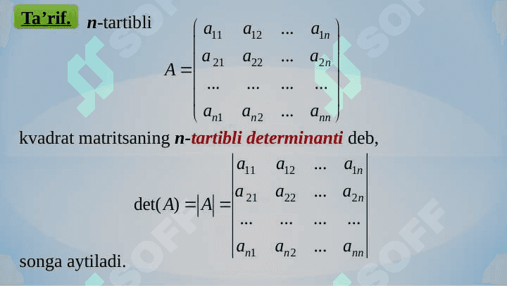 DETERMINANTLAR NAZARIYASI 2