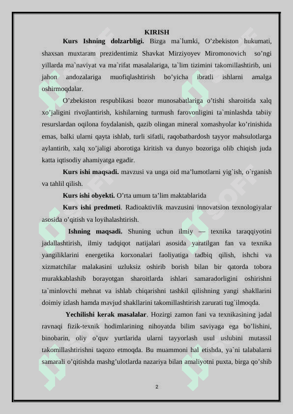 Radioaktivlik mavzusini innovatsion texnologiyalar asosida o’qitish va loyihalashtirish 2