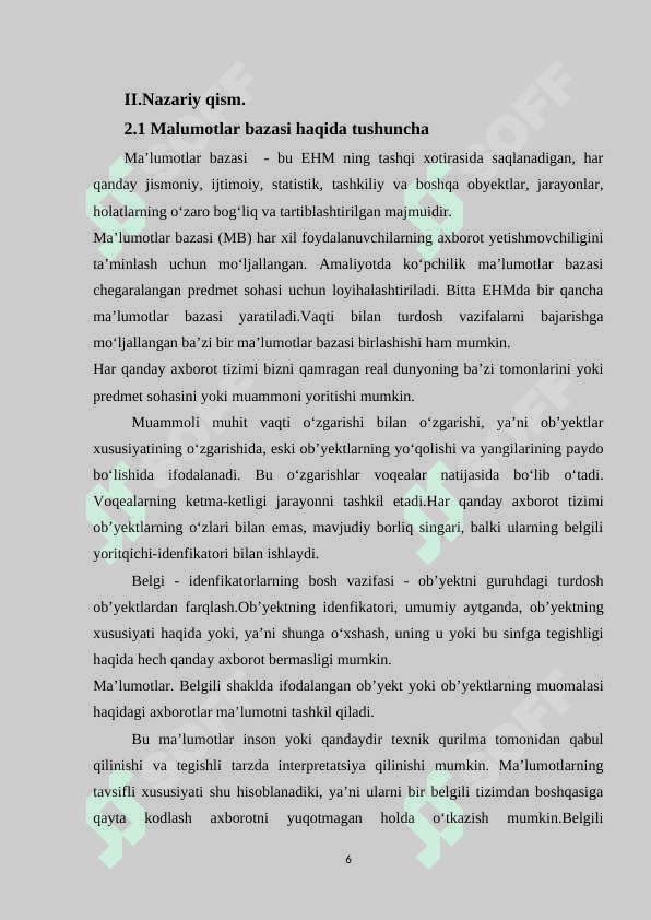 Dasturiy injinering fanidan “Airaport” loyihasini loyihalashtirish va ishlab chiqish mavzusida kurs ishi 6