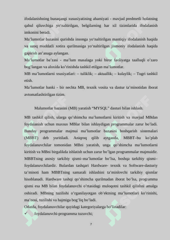Dasturiy injinering fanidan “Airaport” loyihasini loyihalashtirish va ishlab chiqish mavzusida kurs ishi 7
