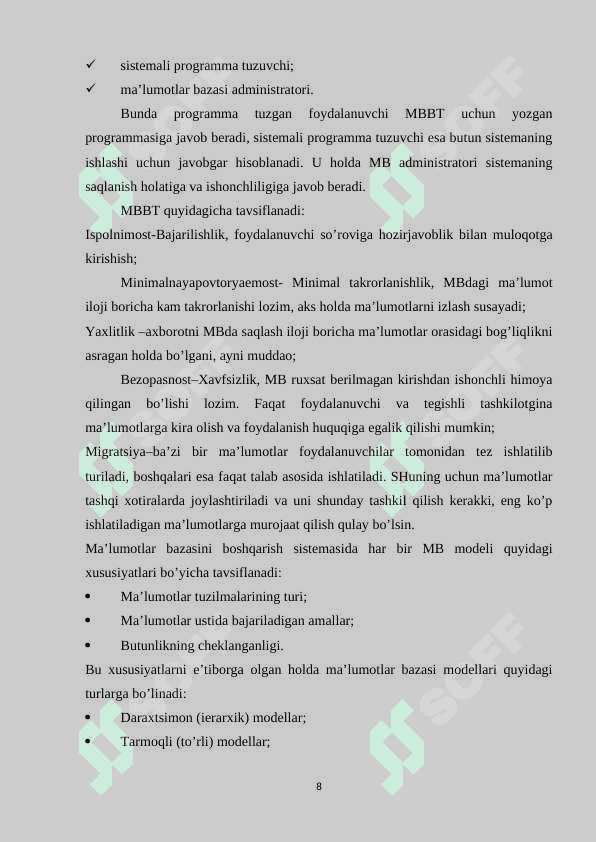 Dasturiy injinering fanidan “Airaport” loyihasini loyihalashtirish va ishlab chiqish mavzusida kurs ishi 8