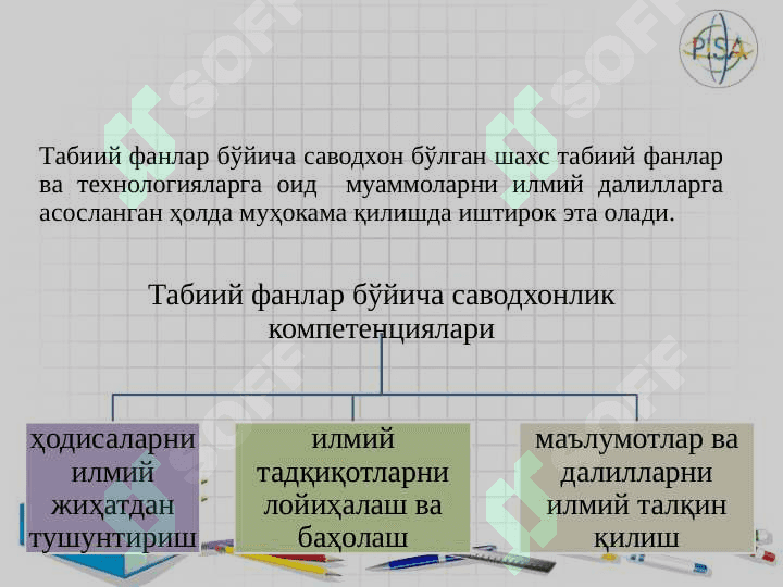 PISA халқаро тадқиқотида ўқувчиларнинг табиий фанлар бўйича саводхонлигини баҳолаш 3