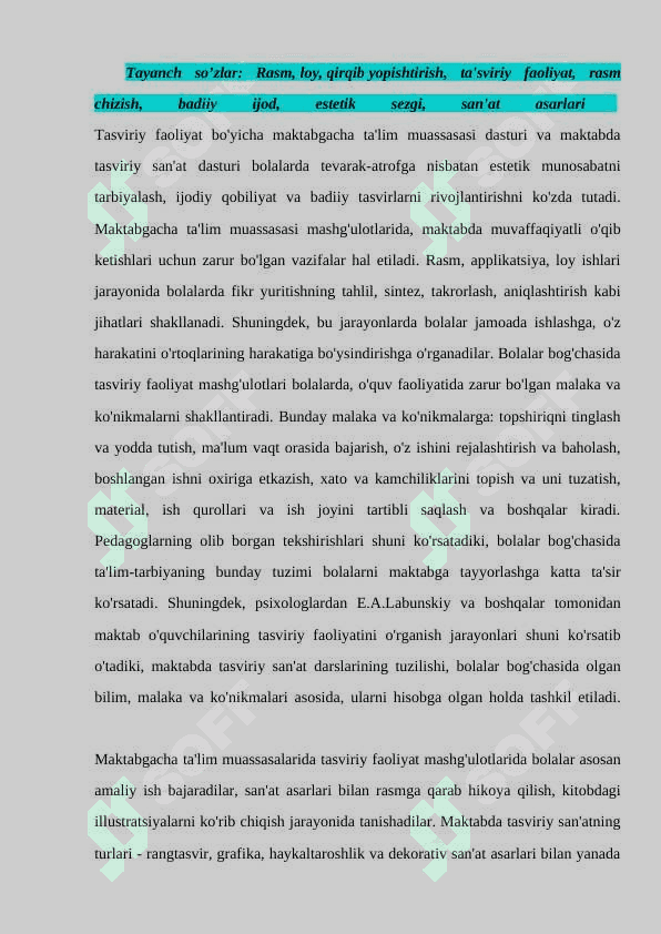 TASVIRIY FAOLIYAT MASHG'ULOTLARIDA BOLALARNI MAKTABGA TAYYORLASH 2