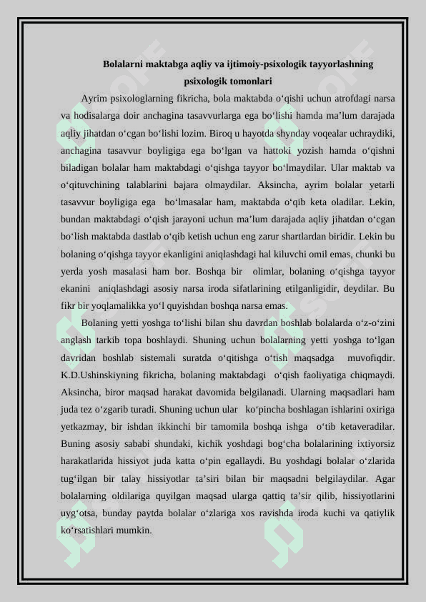 Bolaning maktabga psixologik tayyorgarligi 2