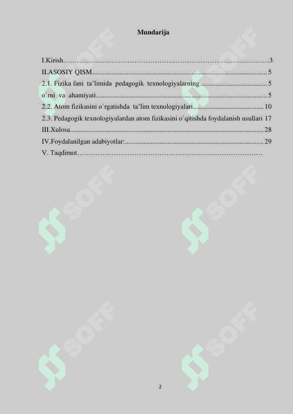 Atom fizikasi” bo`limiga oid mavzularni o`qitishda  pedagogik texnologiyalardan foydalanish usullari 2