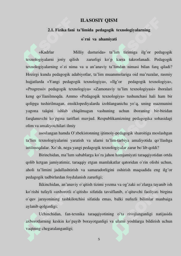 Atom fizikasi” bo`limiga oid mavzularni o`qitishda  pedagogik texnologiyalardan foydalanish usullari 5