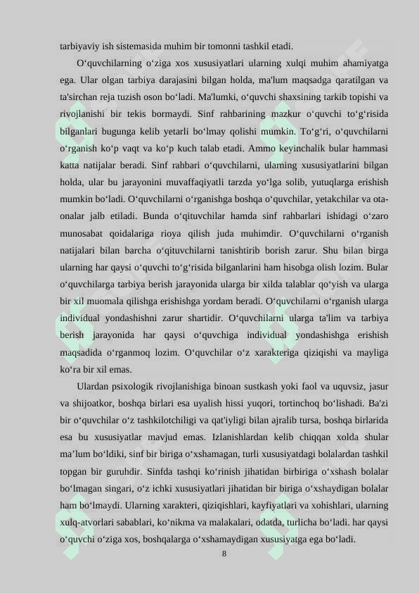 O‘quvchilarni mehnatsevarlik ruhida tarbiyalashda sinf rahbarining roli. 8