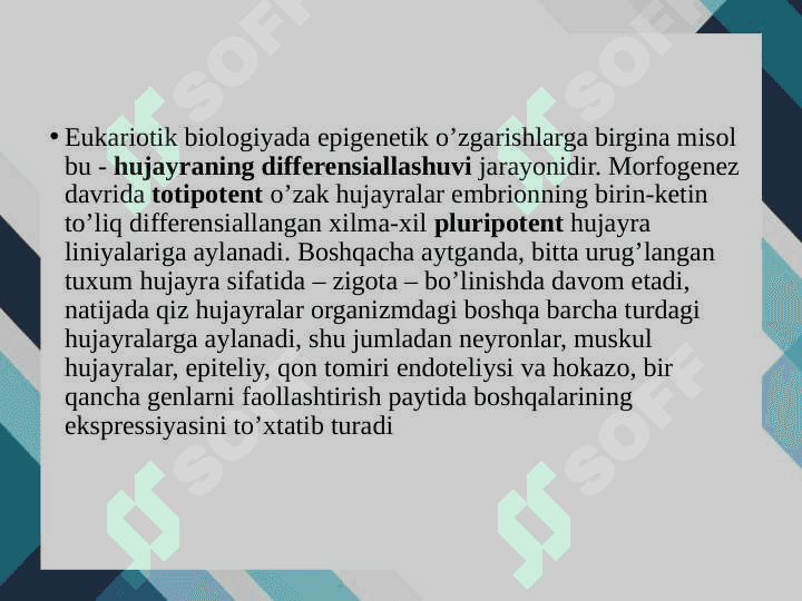 Epigenomika. Genlar faoliyatini boshqarilishining epigenetik mexanizmlari 8