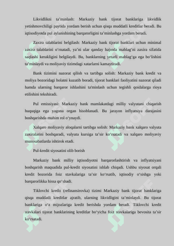 MARKAZIY BANKINING KREDIT TIZIMIDAGI O‘RNI VA FUNKTSIYALARI 5