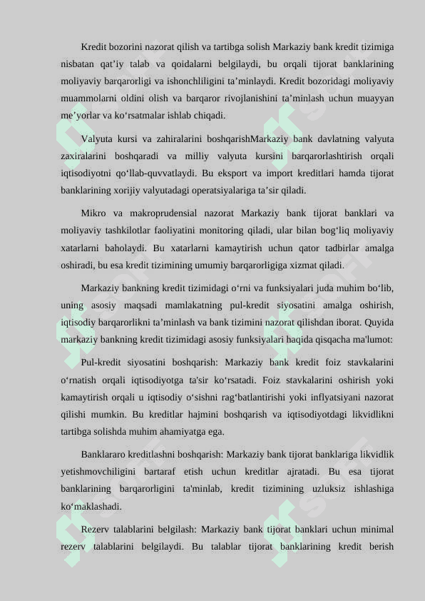 MARKAZIY BANKINING KREDIT TIZIMIDAGI O‘RNI VA FUNKTSIYALARI 6