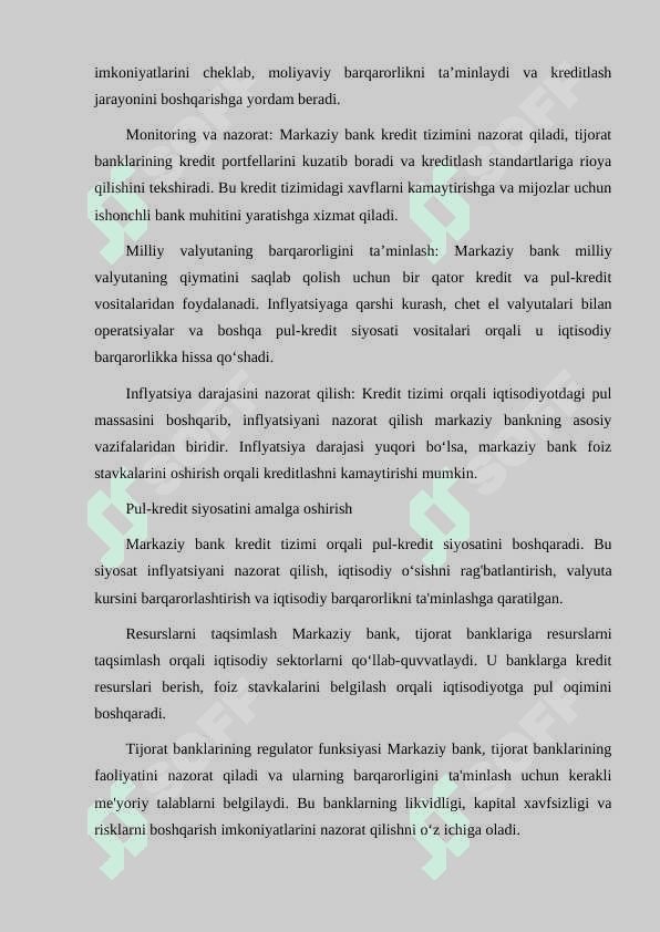 MARKAZIY BANKINING KREDIT TIZIMIDAGI O‘RNI VA FUNKTSIYALARI 7