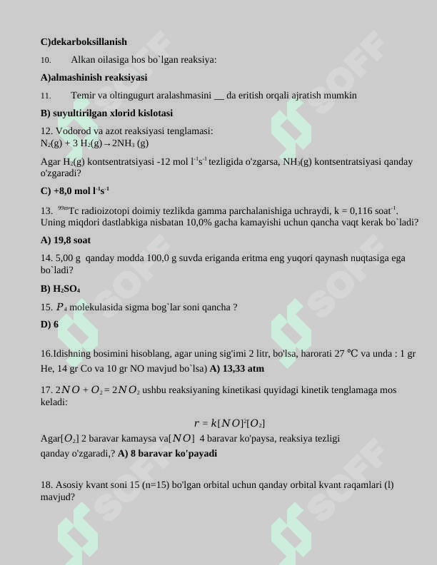 KIMYO OLIMPIADA TESTI 11-SINF. 2