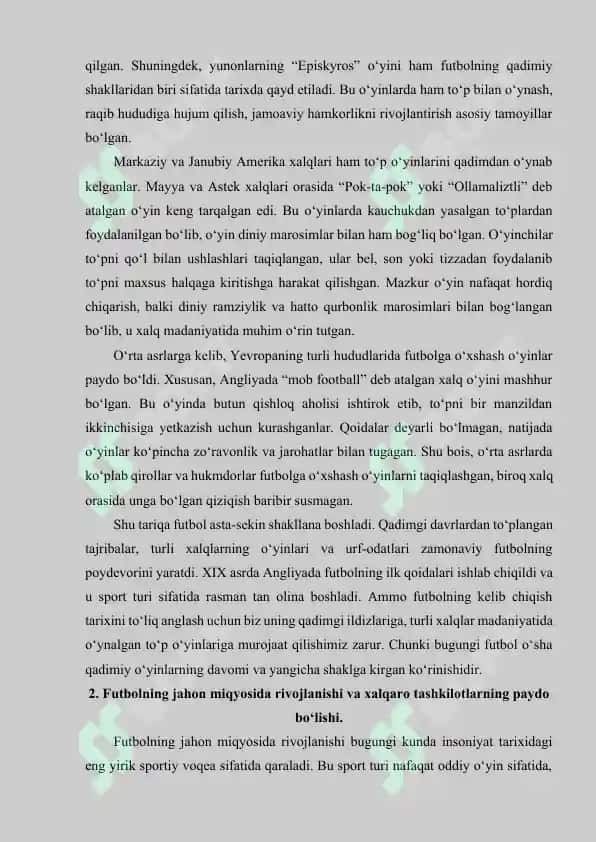 FUTBOLNING KELIB CHIQISH TARIXI VA RIVOJLANISHI.  FUTBOLNI JAHONDA VA OʻZBEKISTONDA RIVOJLANISHI 3