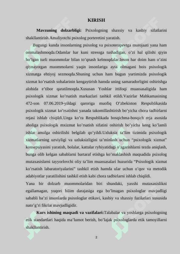 PSIXOLOGNING ETIKAVIY STANDARTLARI. 2