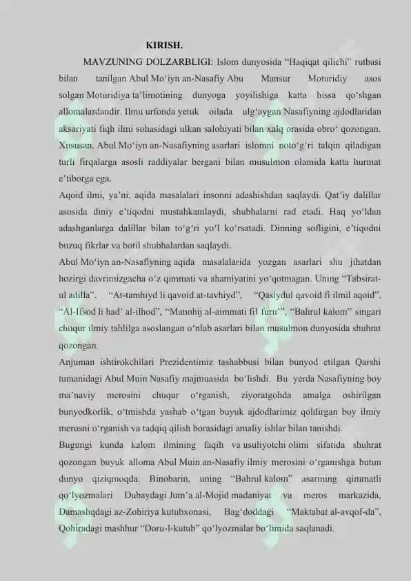 An-Nasafiy asarlarini tarixni o’rganishdagi ahamiyati 2