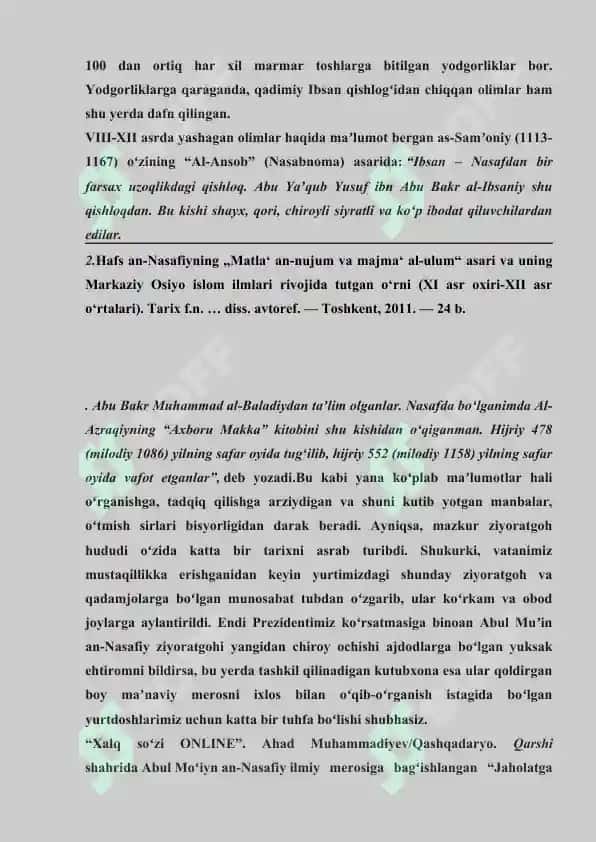 An-Nasafiy asarlarini tarixni o’rganishdagi ahamiyati 5