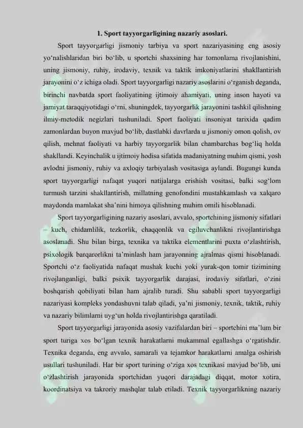 Sport tayyorgarligi tamoyillari. 2