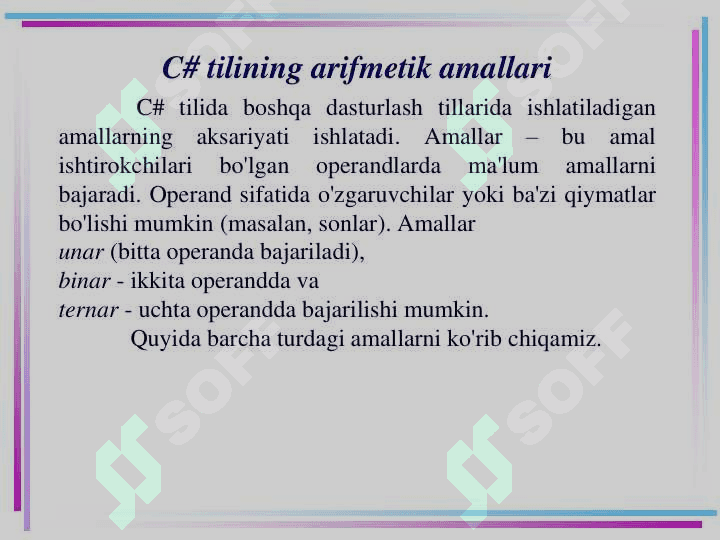 C# tilining amallari 2