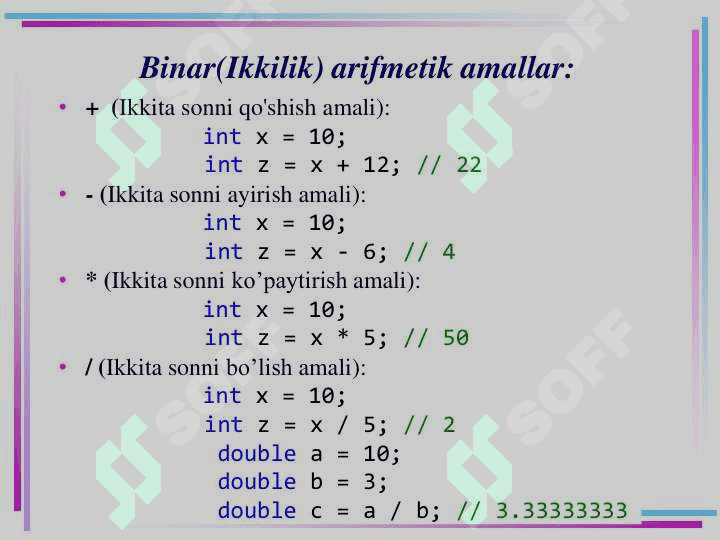 C# tilining amallari 3