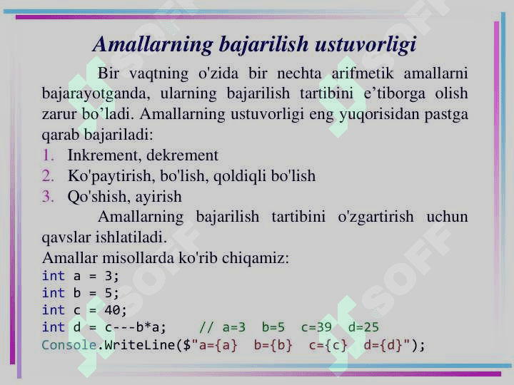 C# tilining amallari 7