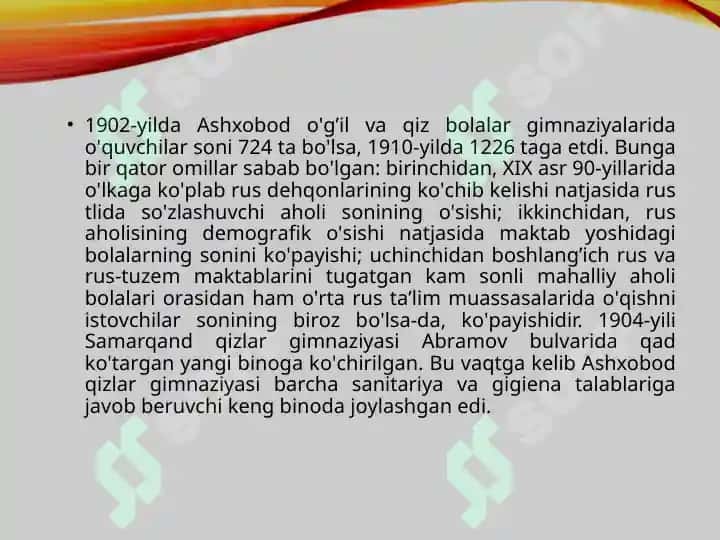 XVII asrdan XX asrning birinchi yarmigacha tarbiya, maktab va pedagogik fikrlar rivoji 8