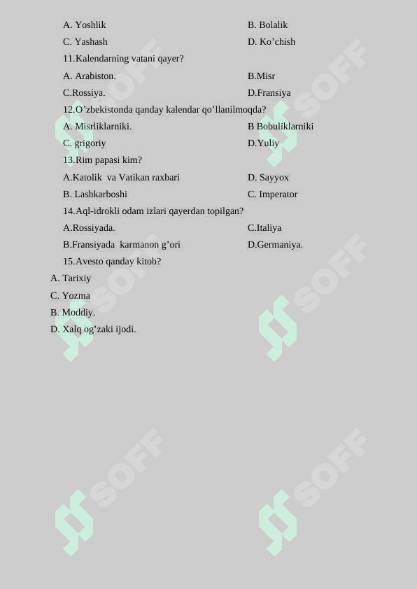 5-sinf tarix 1-4-chorak (Javoblari bilan)+ 2