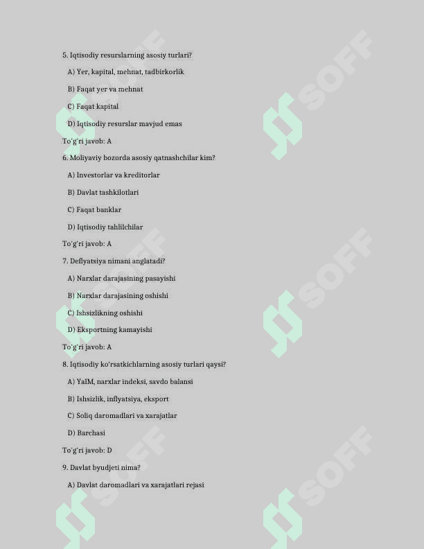 Iqtisodiyot fanidan yangi 35 ta test savollari javoblari bilan 2