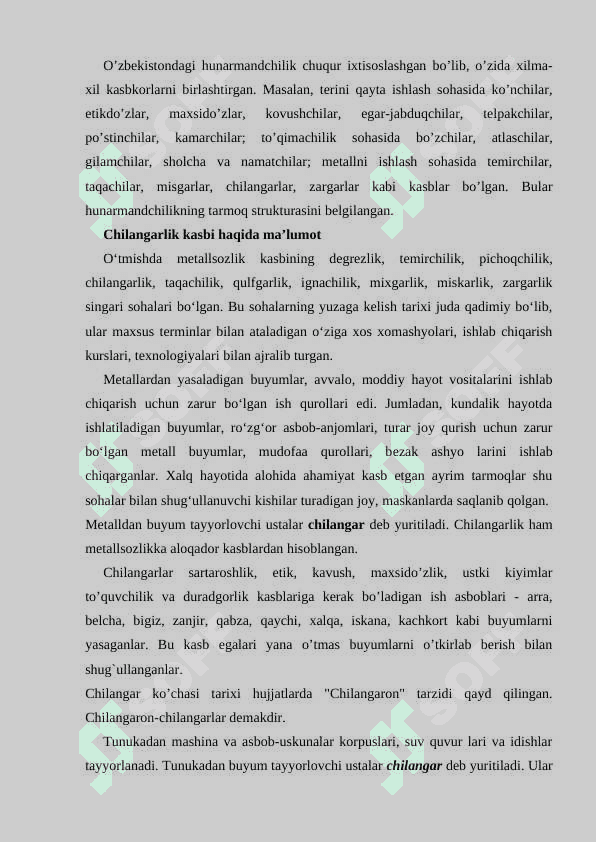 CHILANGARLIK ISH STOLI TUZILISHI HAQIDA UMUMIY MA’LUMOT 2