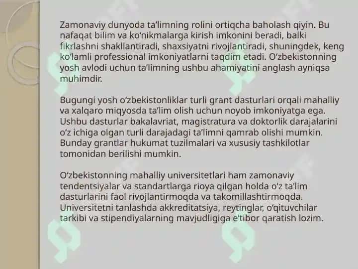 O’ZBEKISTONDA VA XORIJDA MAVJUD TA’LIM GRANTLARI, STIPENDIYALARI HAQIDA 3