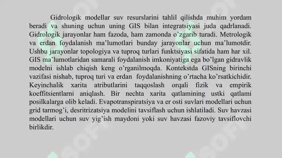 Gidrografiyada GIS, kompyuter texnologiyalari, aerokosmik ma’lumotlardan foydalanish 2