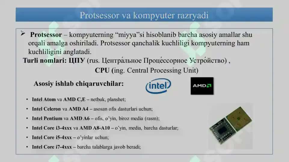 Kompyuter asosiy xarakteritikalari 4