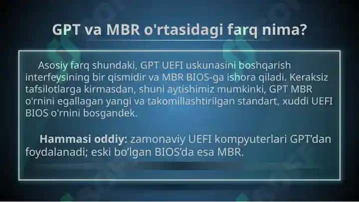 Disk bo'limlash tizimlari (GPT va MBR) 4