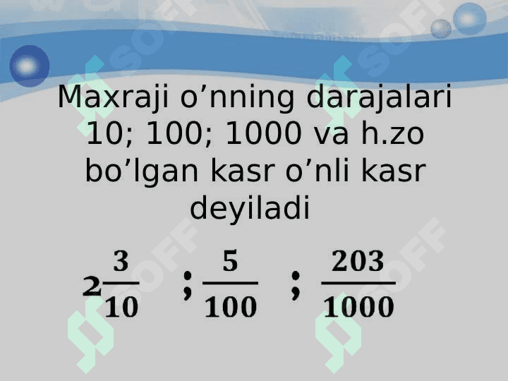 O'nli kasrlar ustida amallar. 3