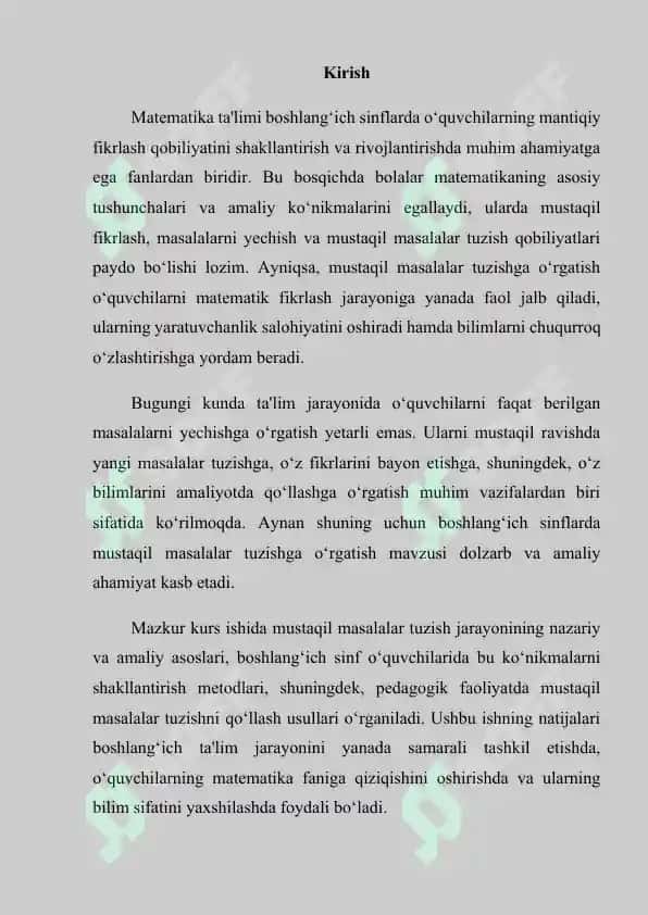 --Boshlang‘ich sinflarning matematika darslarida mustaqil masalalar tuzishga o‘rgatish 2