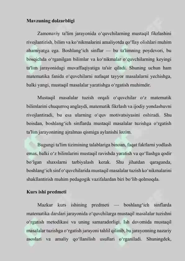 --Boshlang‘ich sinflarning matematika darslarida mustaqil masalalar tuzishga o‘rgatish 3