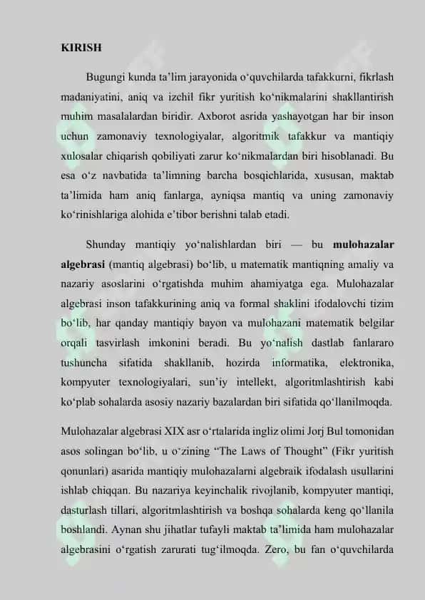 Maktablarda mulohazalar algebrasi va uning o‘rganish usullari 2