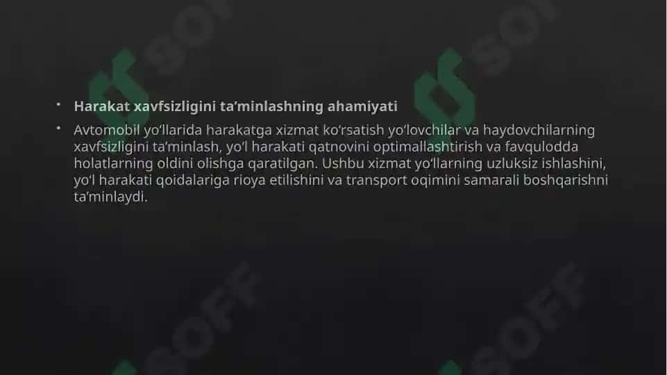 Avtomobil yo'llarida harakatga xizmat ko'rsatish 2