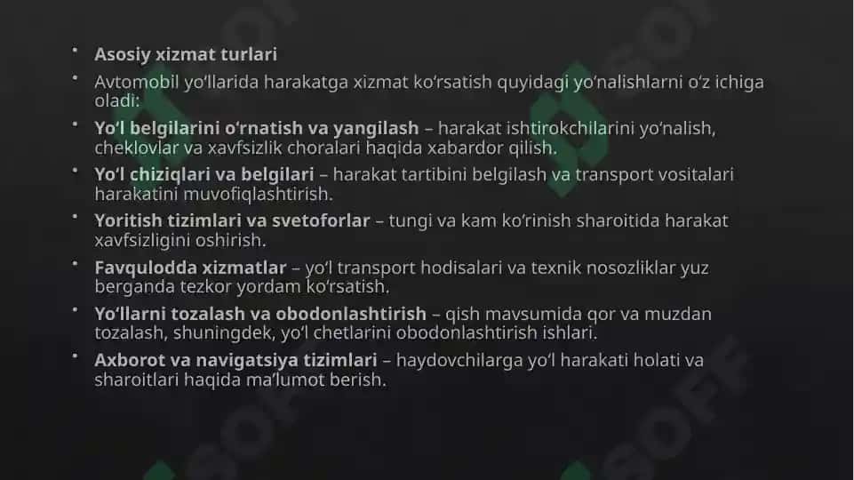 Avtomobil yo'llarida harakatga xizmat ko'rsatish 3