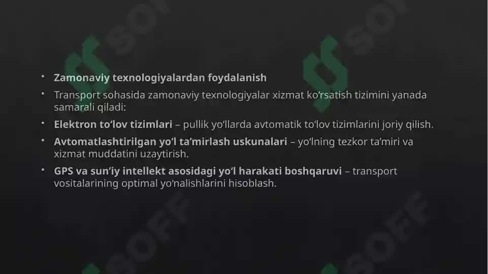 Avtomobil yo'llarida harakatga xizmat ko'rsatish 7