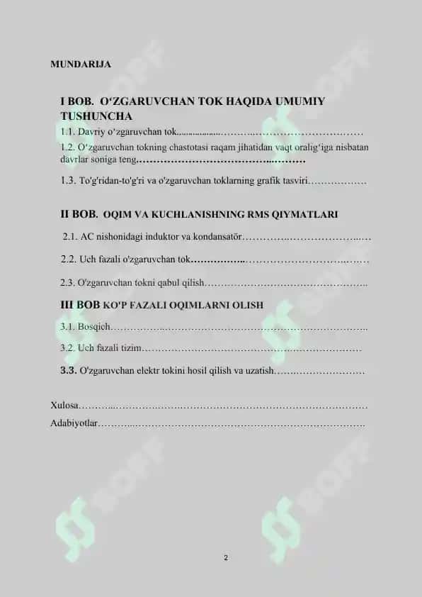 Oʻzgaruvchan tok qonunlari kurs ishi 2