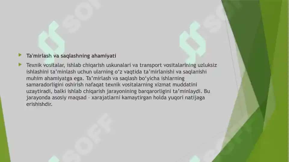 Ta'mirlash va saqlash bo'yicha ishlar 2