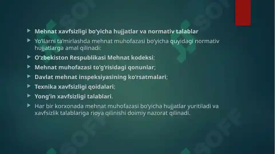 Yoʻllarni ta'mirlashda mehnat muhofazasi boʻyicha ishlarni tashkil qilish 5