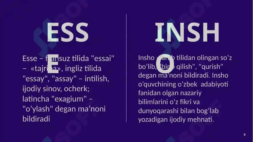 esse va insho yozish, rasmiylashtirish tartibi 8