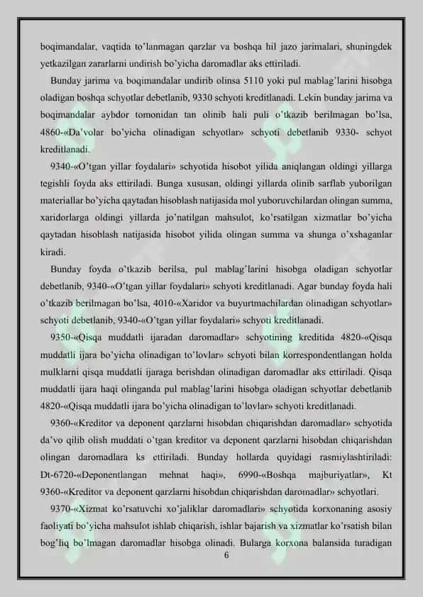 Asosiy xo'jalik faoliyatidan tushgan daromadlar bilan bog'liq auditorlik tekshiruvi 6