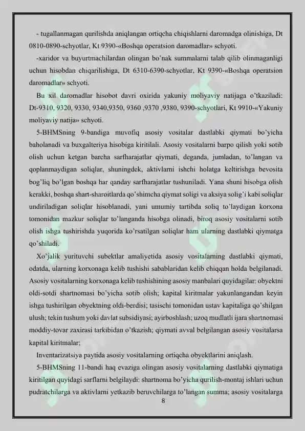 Asosiy xo'jalik faoliyatidan tushgan daromadlar bilan bog'liq auditorlik tekshiruvi 8
