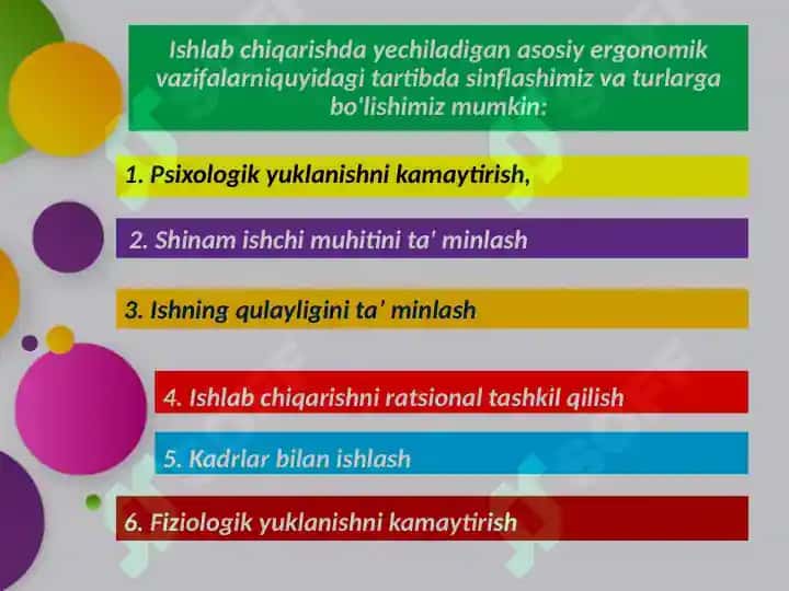 Ergonomika asoslari. Xavfsizlikni boshqarish 6