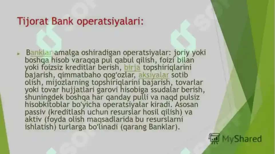 Tijorat Bank operatsiyalari 2